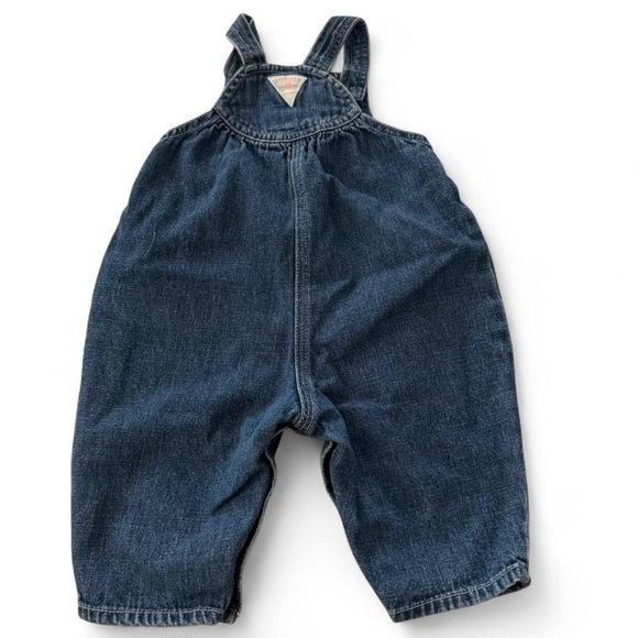 Vintage navy denim OshKosh overalls with pink flower embroidery - Picture 2 of 3